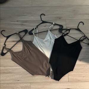 Women's Sleeveless Bodysuit Trio - Black, Cream, Brown